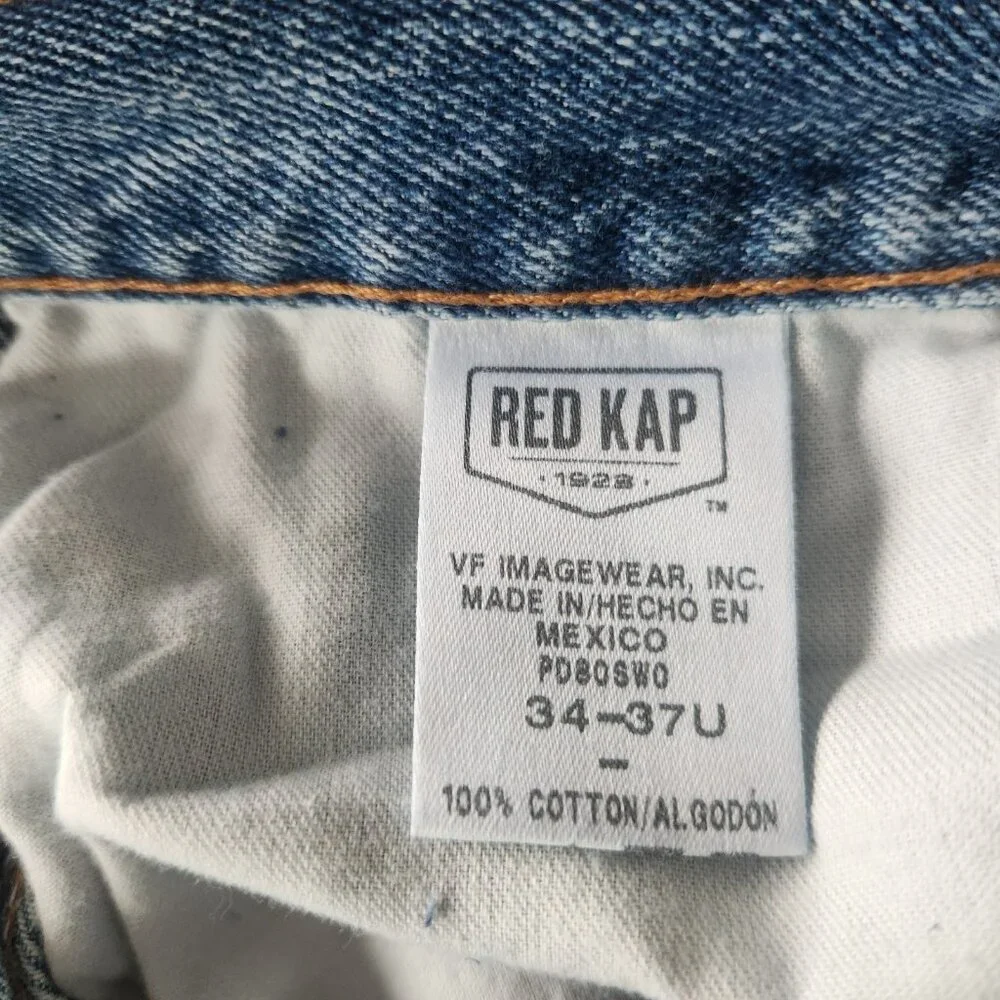 RED KAP Jeans Blue Denim Carpenter Work Pants Retro 100% Cotton‎ 34x30 NEW READ*